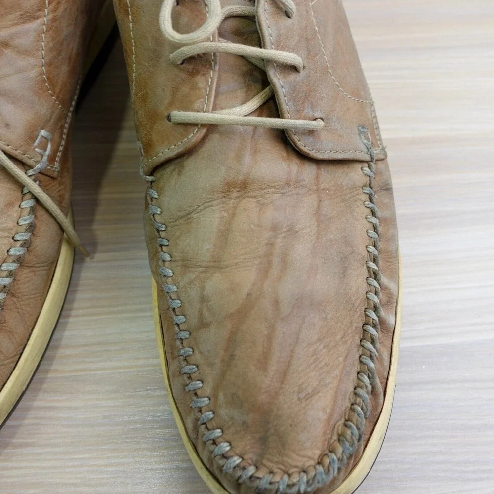 Japanese Whipstitch Boat Shoes Mens 9 Camel Leather Moc Blucher NEORHYTHM TOKYO